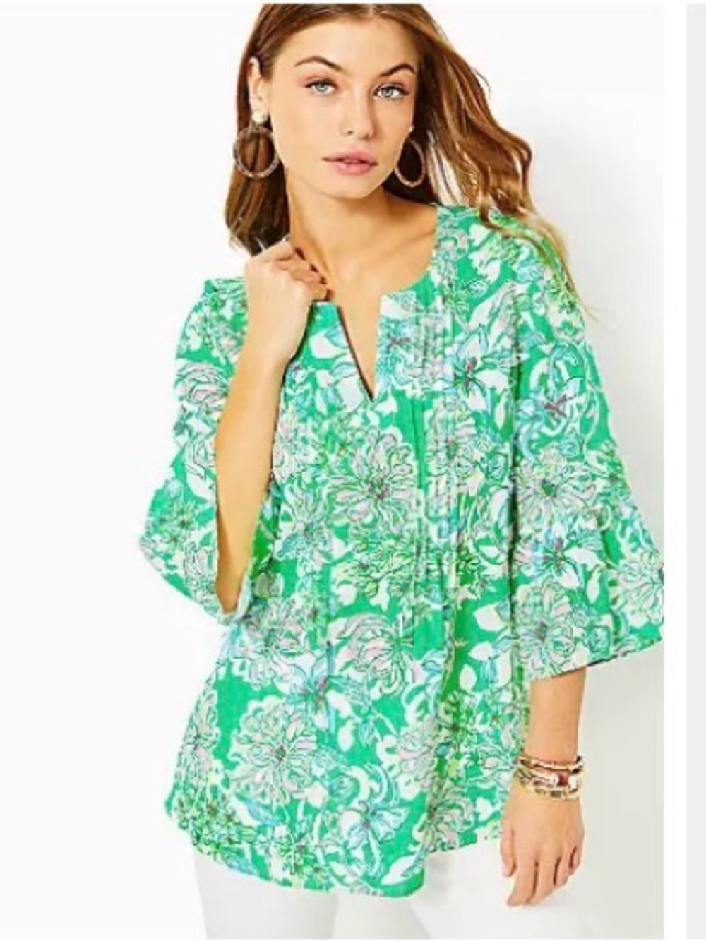 Lilly Pulitzer Hollie Linen Tunic in "Spearmint Blossom Views"